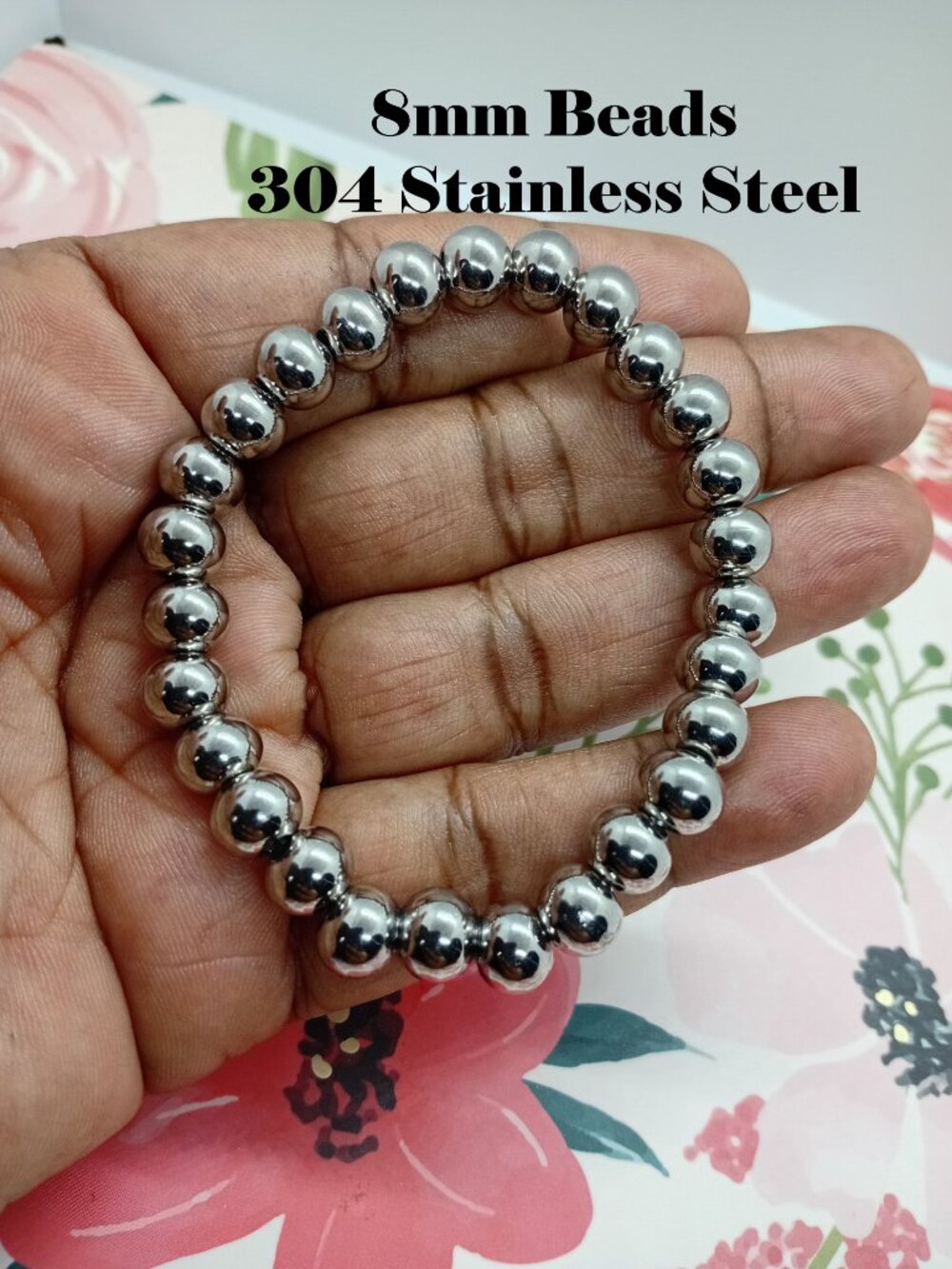 304 Stainless Steel Stretch Bead Bracelet 8MM Women Men NWT